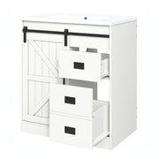 Mobile bagno con lavabo in ceramica; ante e cassetti; in MDF e metallo; per bagno; bianco 76×46.5×87.5 cm
