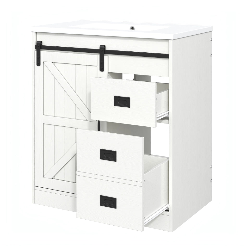 Mobile bagno con lavabo in ceramica; ante e cassetti; in MDF e metallo; per bagno; bianco 76×46.5×87.5 cm