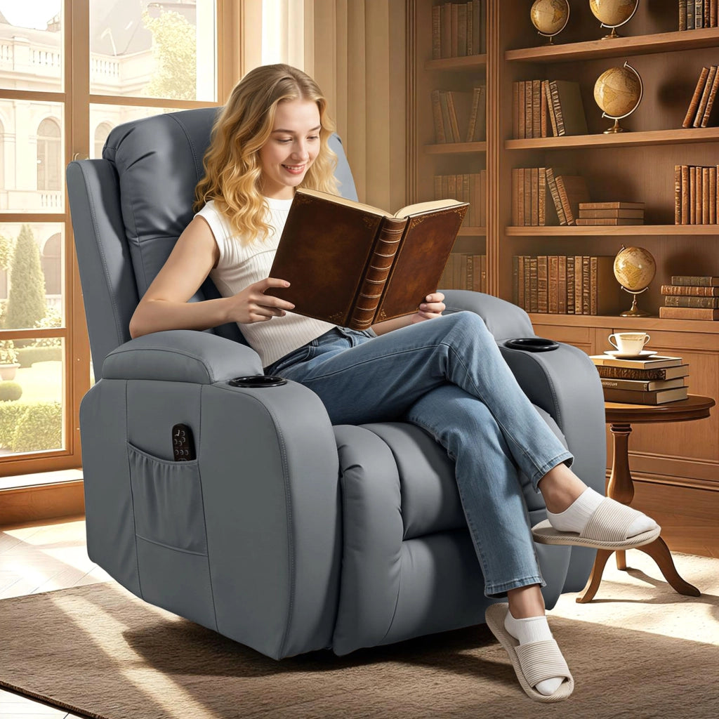 Poltrona relax massaggiante elettrica reclinabile con funzione dondolo e riscaldamento ¨C Xylo ¨C grigio chiaro