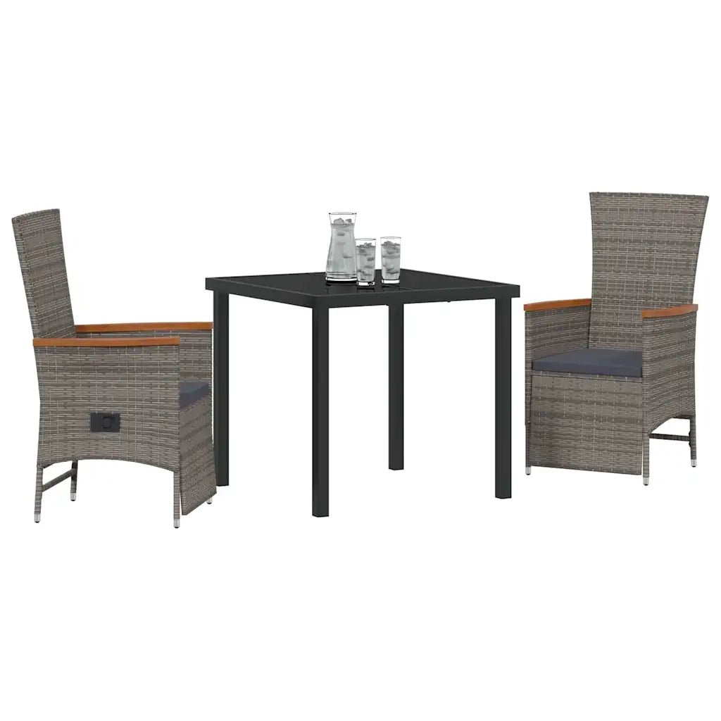 Set da Pranzo per Giardino con cuscino 3 pcs Grigio polyrattan 3379450