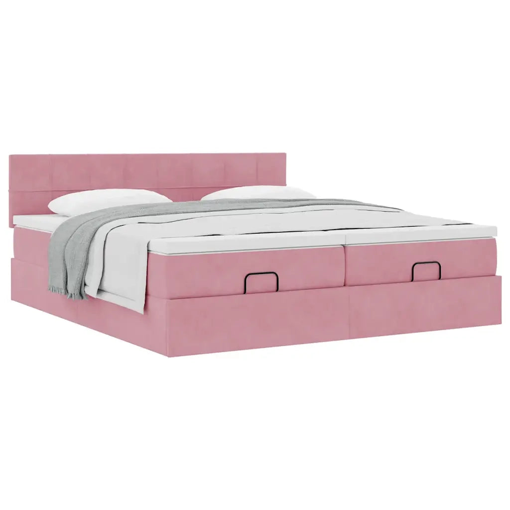 Struttura Letto Pouf con Materassi Rosa 180x200 cm Velluto 3312079