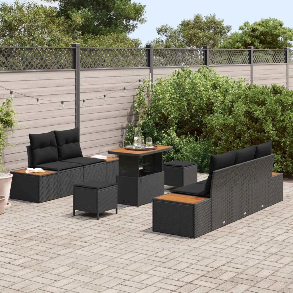 Set Divano da Giardino con cuscino con archiviazione 8 pcs Nero