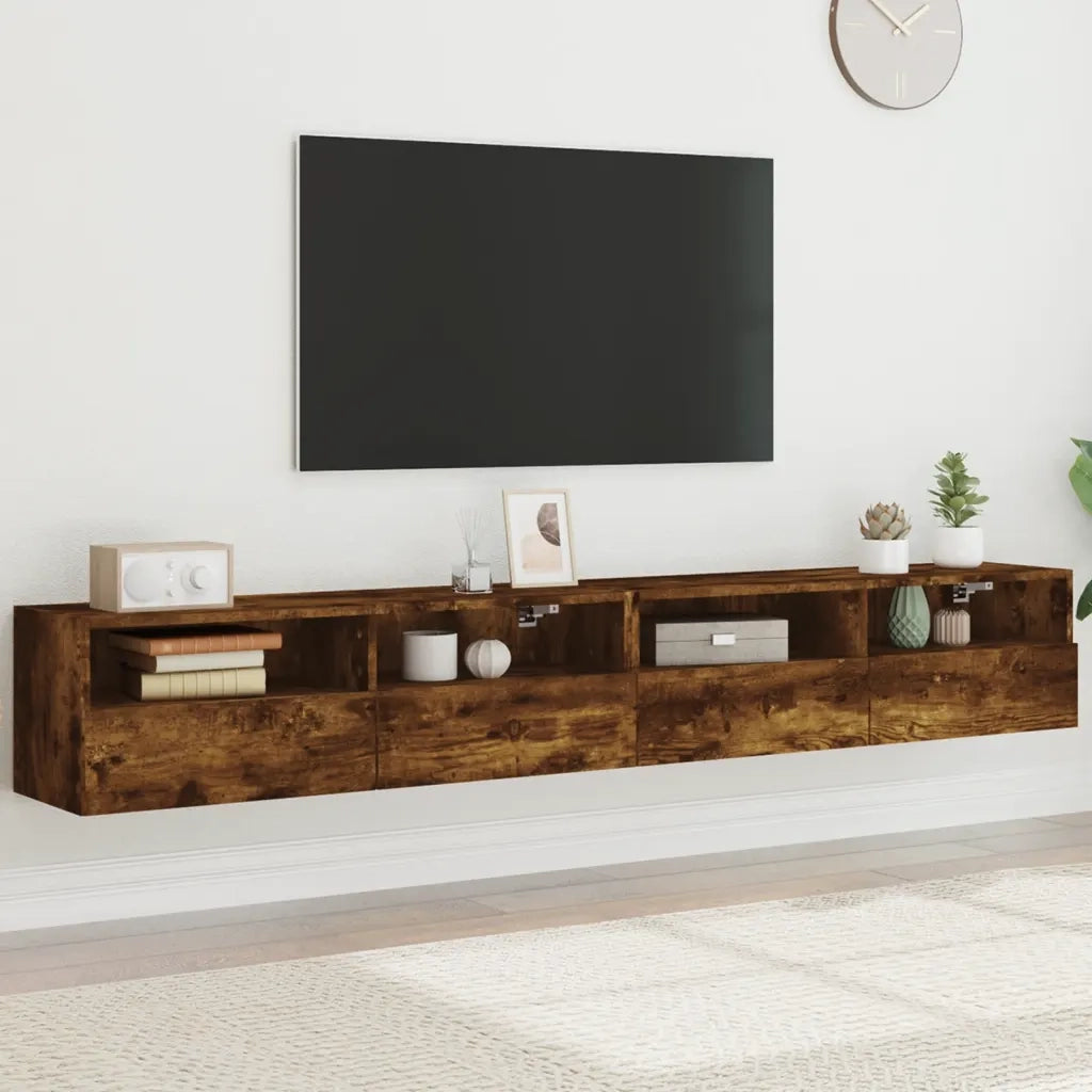 Mobili TV Parete 2 pz-Credenza per TV Rovere Fumo 100x30x30 cm Legno Multistrato