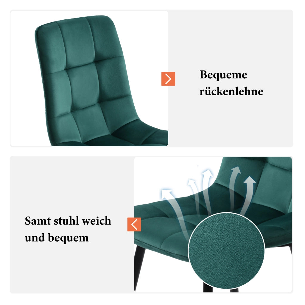 Sedia da pranzo Set di 4 Seduta imbottita con Schienale Gambe in Metallo Velluto Verde