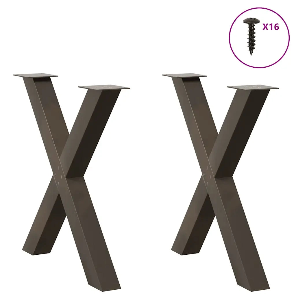 Gambe per tavolo da pranzo a forma di X 2 pz | Piede del tavolo in acciaio naturale 80x(72-73) cm
