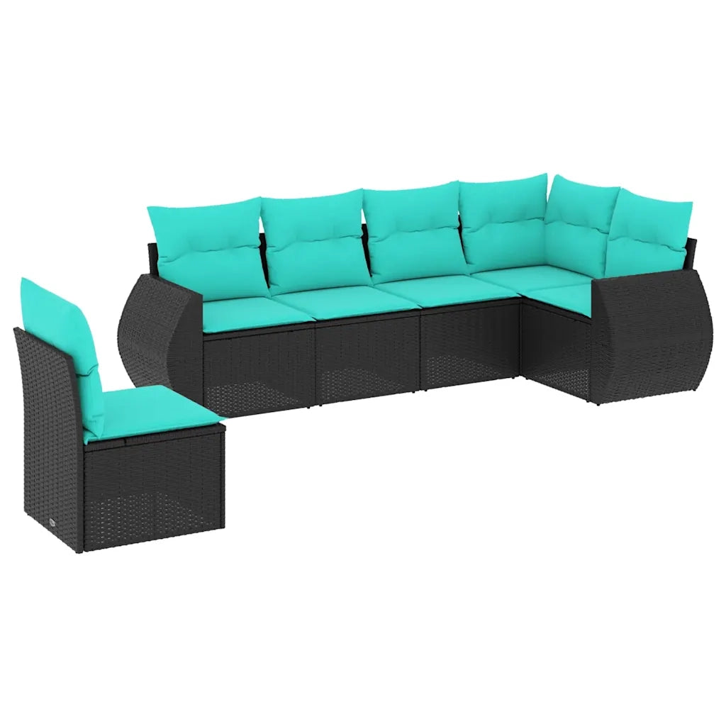 Set Divani da Giardino 6 pz con Cuscini Nero in Polyrattan 3221426
