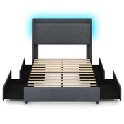 Struttura letto con luci LED letto imbottito con stazione di ricarica-Telaio letto matrimoniale 2 tasche di stoccaggio & 4 cassetti scorrevoli Grigio