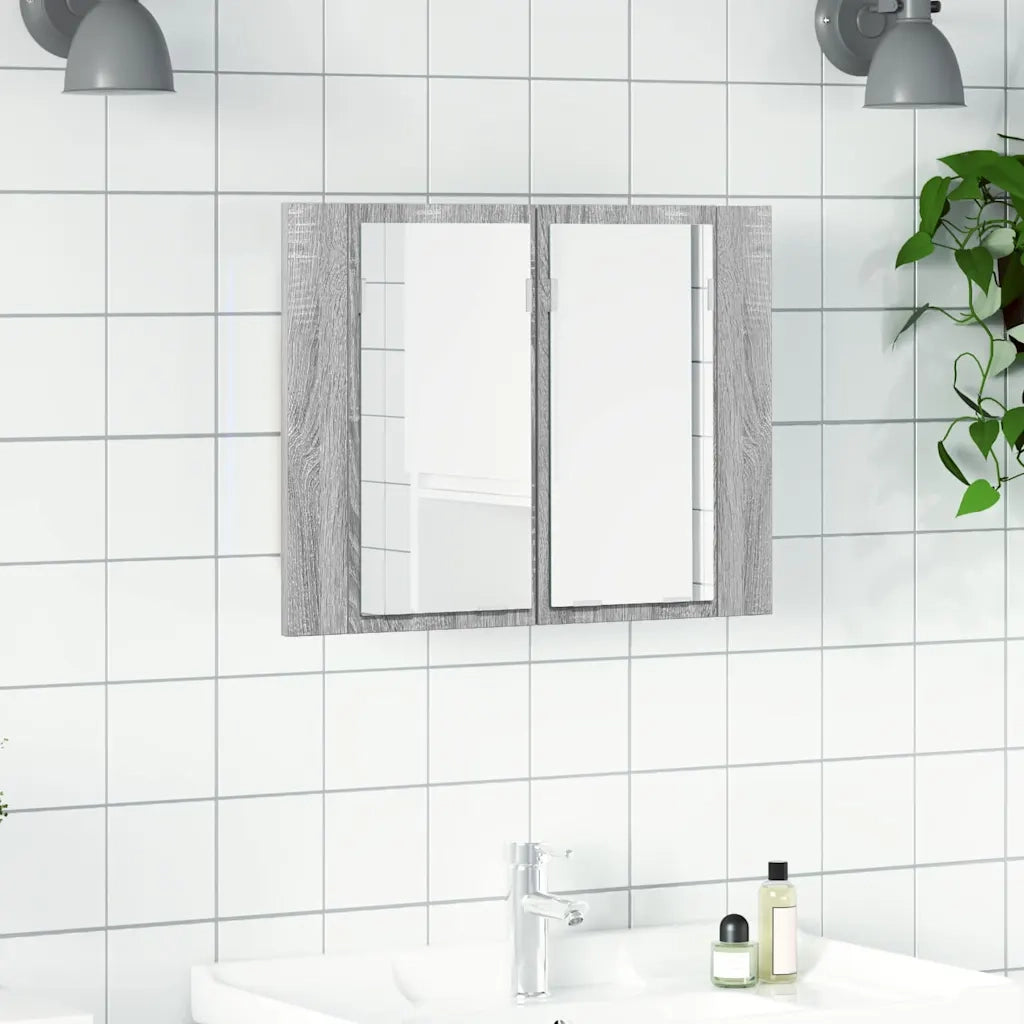 Mobile Specchio LED Grigio Sonoma 60x12x45cm Legno Multistrato 822842