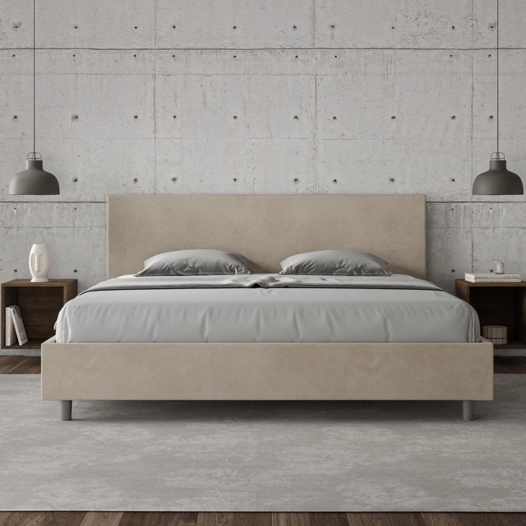 BS COM Letto contenitore imbottito 180x200 microfibra sabbia
