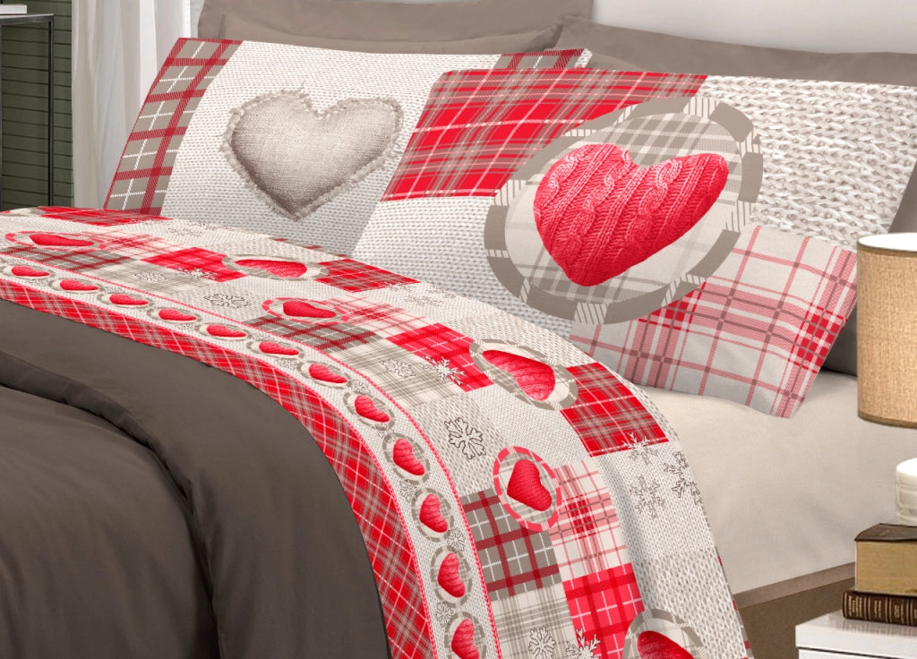 Completo Lenzuola Linea Pensieri Delicati 100% Cotone Disegno Love Mountain - Matrimoniale - Rosso
