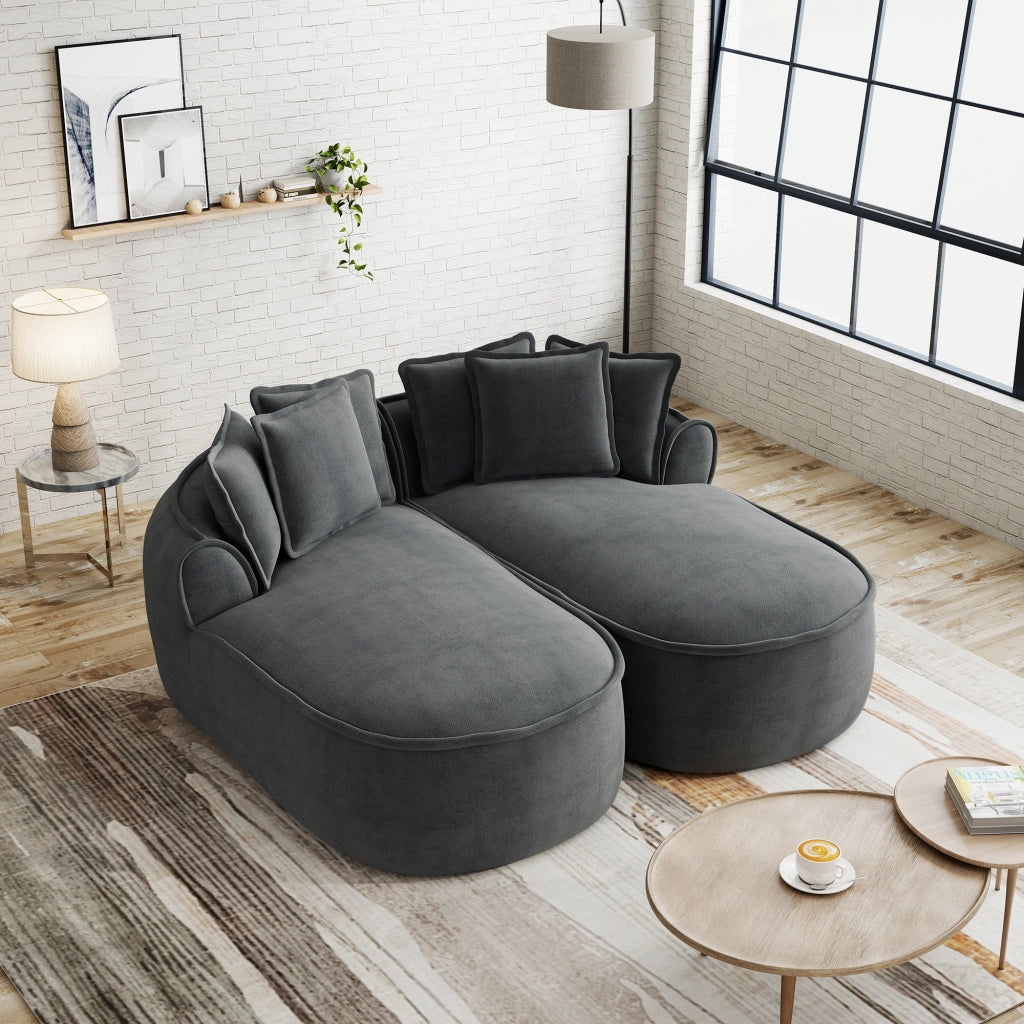 Divano Chaise Longue Doppio in Chenille con Cuscini ¨C MINIMAL ¨C Grigio