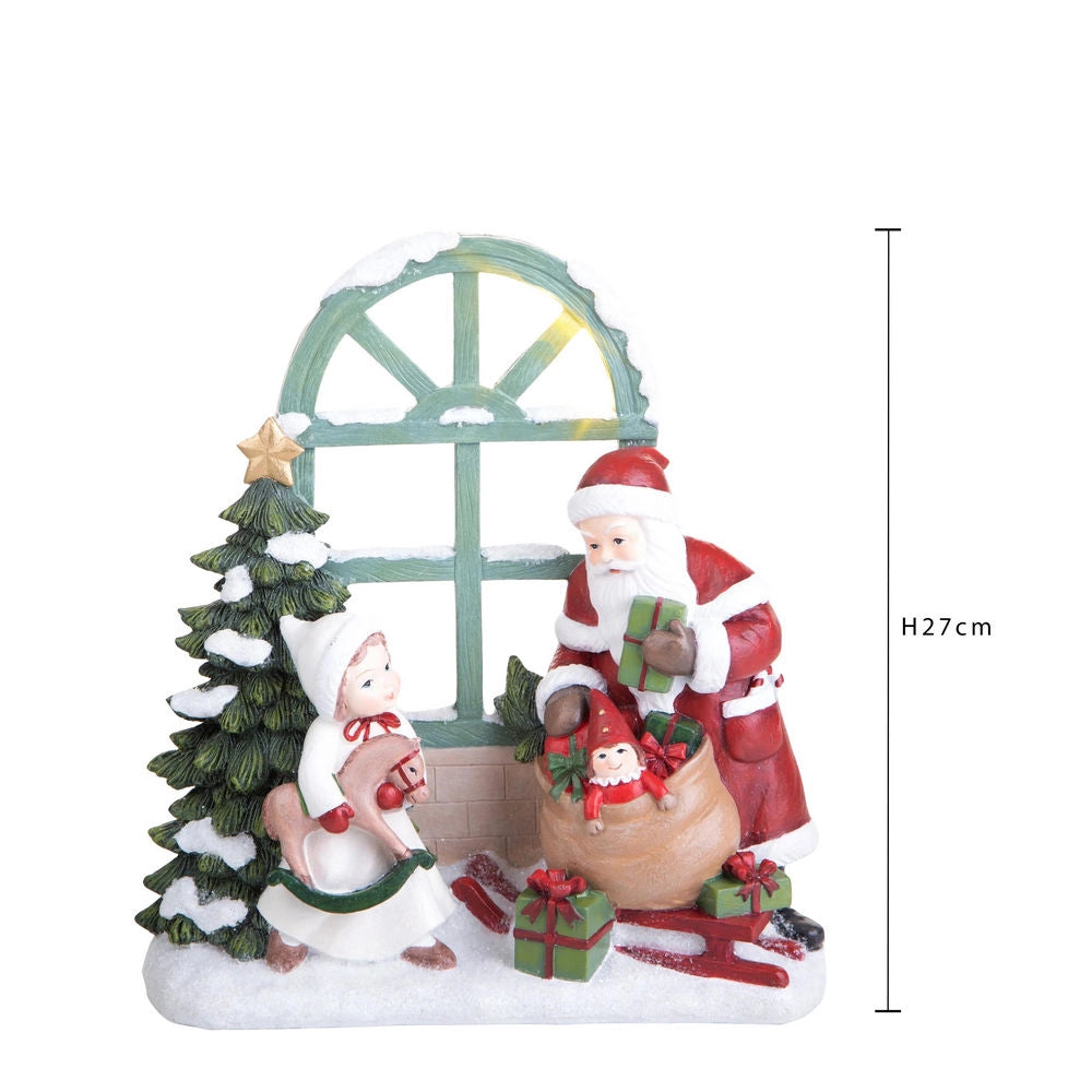 Decorazione di Babbo Natale con Bimba e Daino Luminosa a Led 27 cm