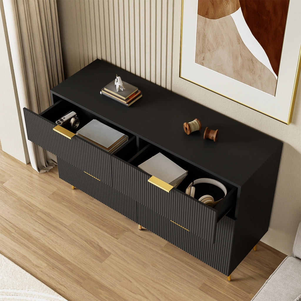 CREDENZA con 6 cassetti 120x77x40 cm truciolare nero e oro
