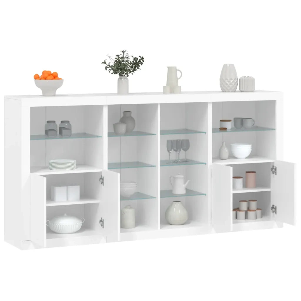 Credenza | Madia | Buffet da pranzo | Armadio da pranzo con Luci LED Bianca 202x37x100 cm