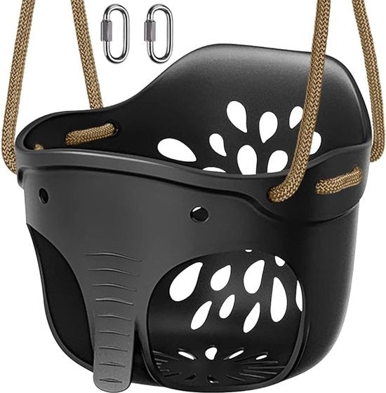Accessori per schienale esterno per bambini, alta schiena, sedie da schiocco con corda regolabile e 4 ganci di sicurezza, design elefante - nero