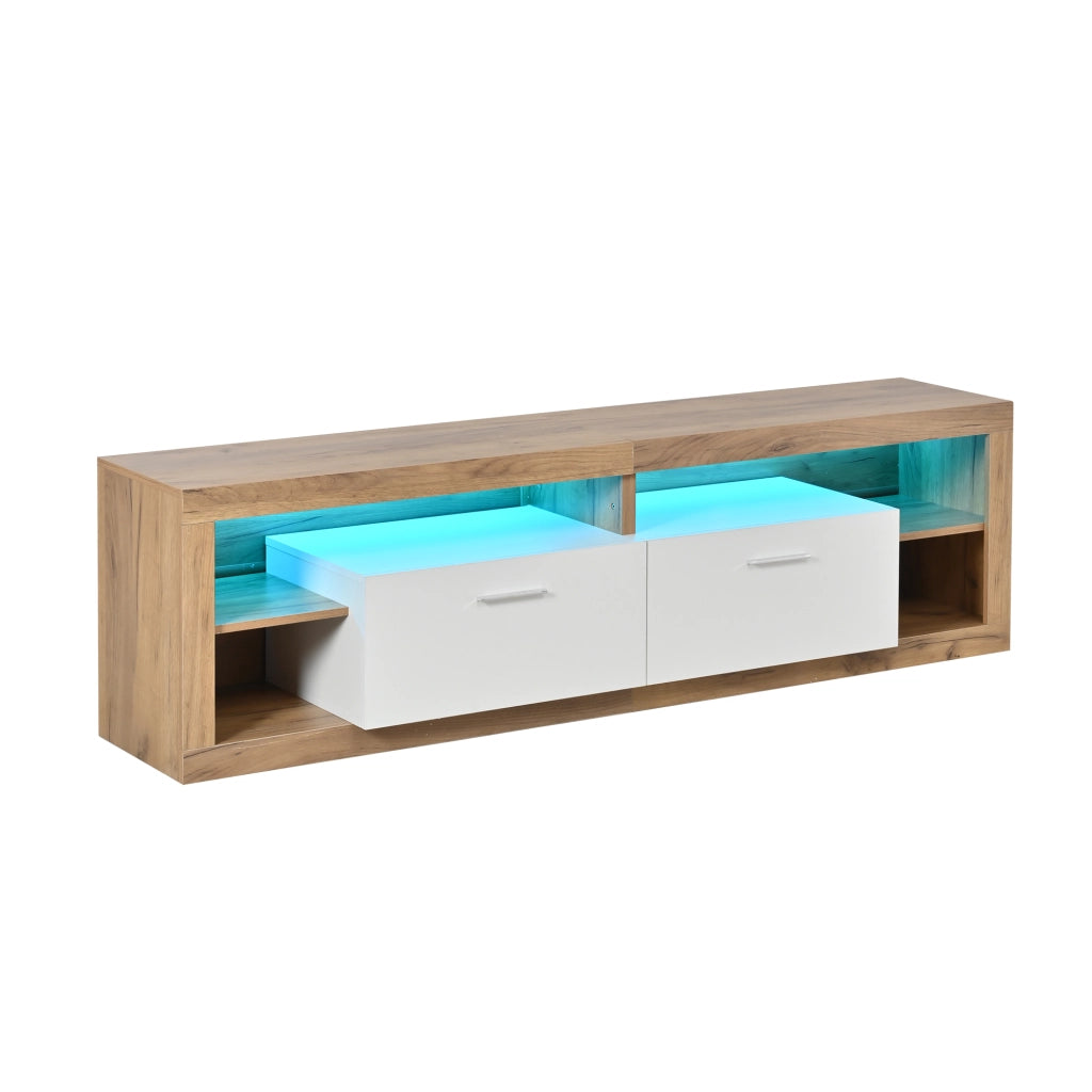 Mobile TV con 2 cassetti e 4 vani; LED controllata da app - per soggiorno - 180×35.5×50 cm - in truciolare - naturale
