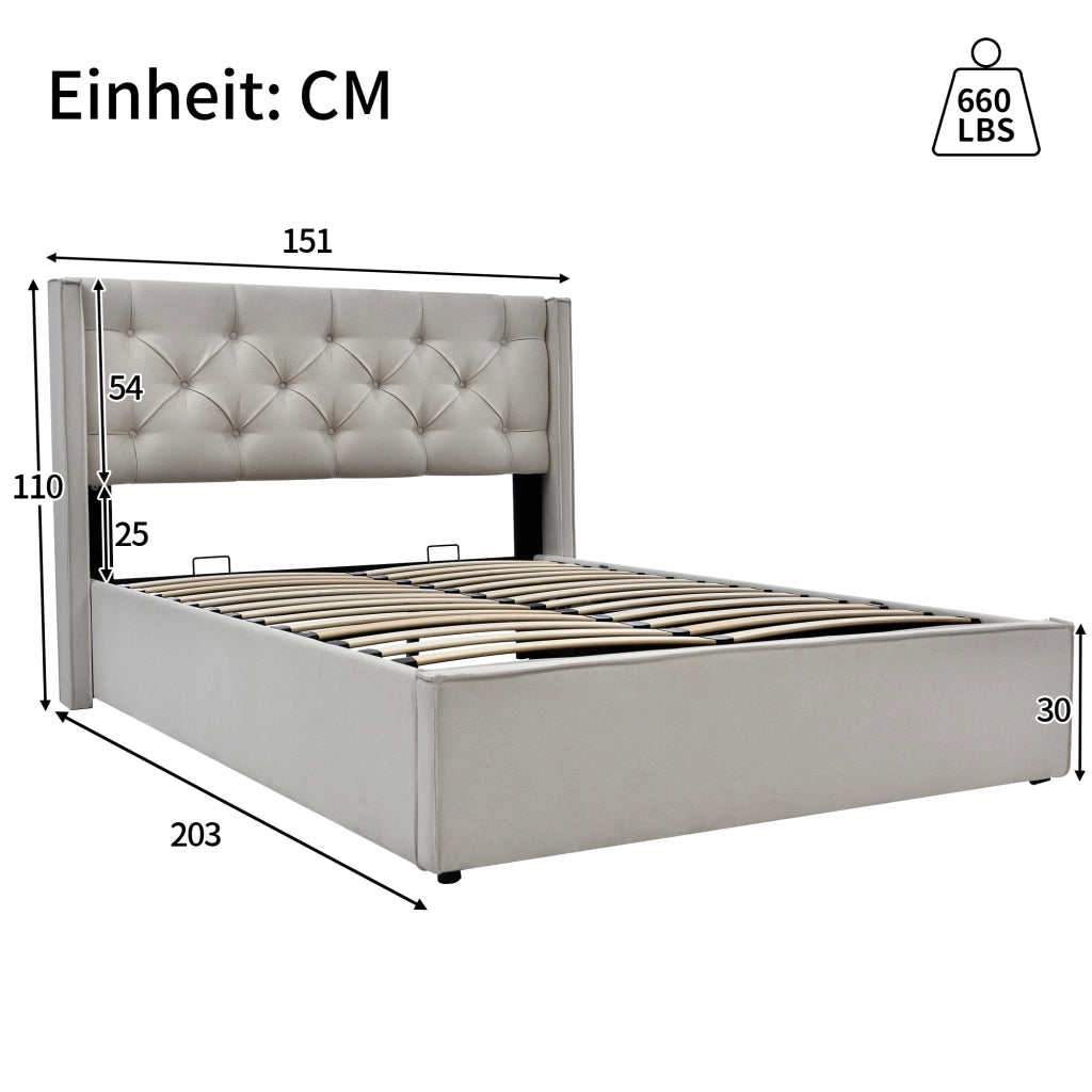 letto imbottito cotone grigio chiaro 140x200 cm