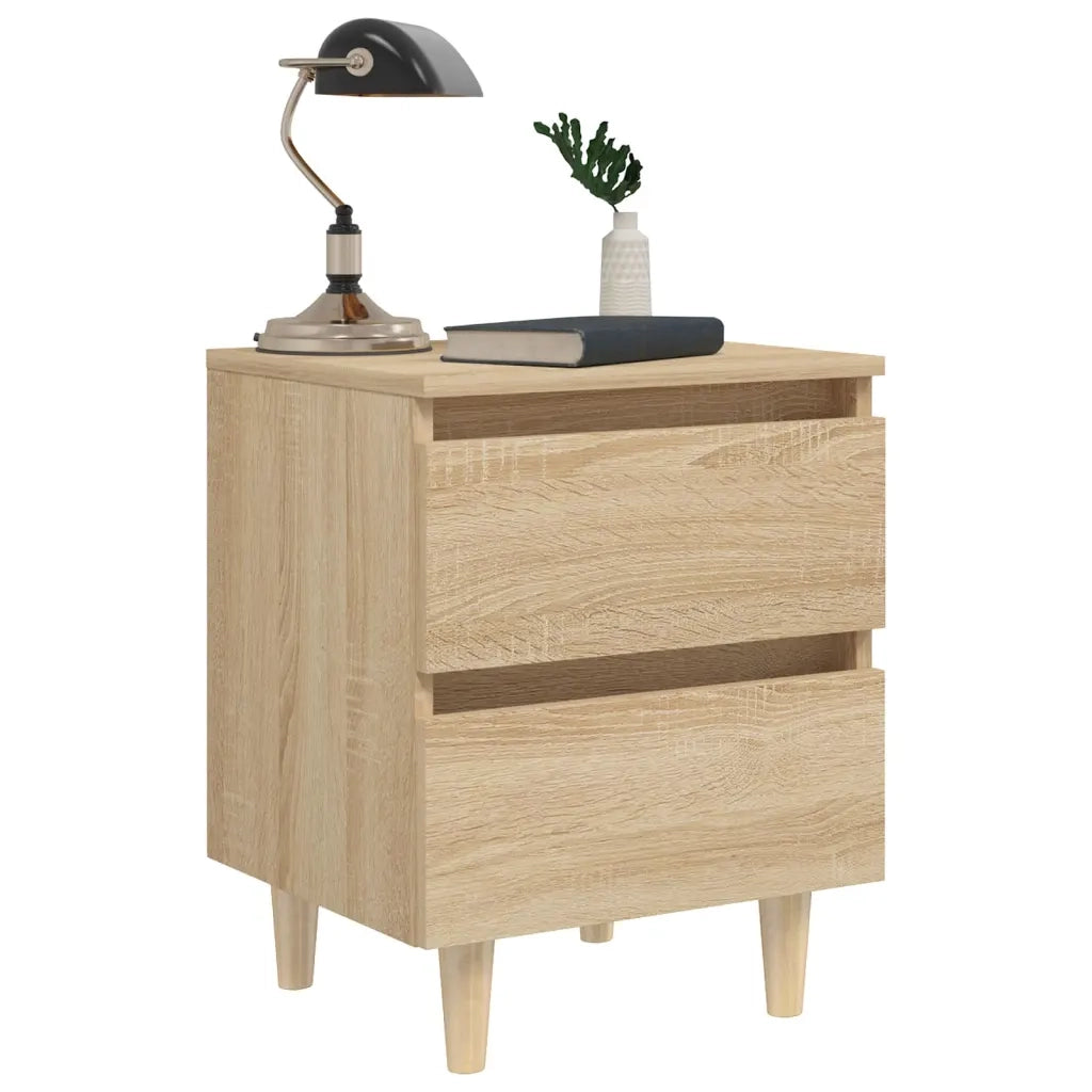 Set di 2 Comodini | Armadio da Notte | Mobiletto da notte con Gambe Pino Massello Rovere Sonoma 40x35x50 cm