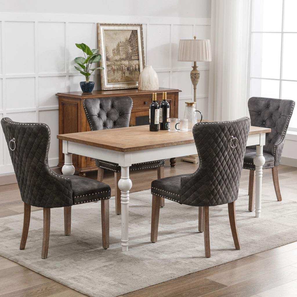 Sedia da Pranzo in Velluto con Gambe in Legno Massello ¨C Xylo ¨C Grigio, Set 4 Pezzi