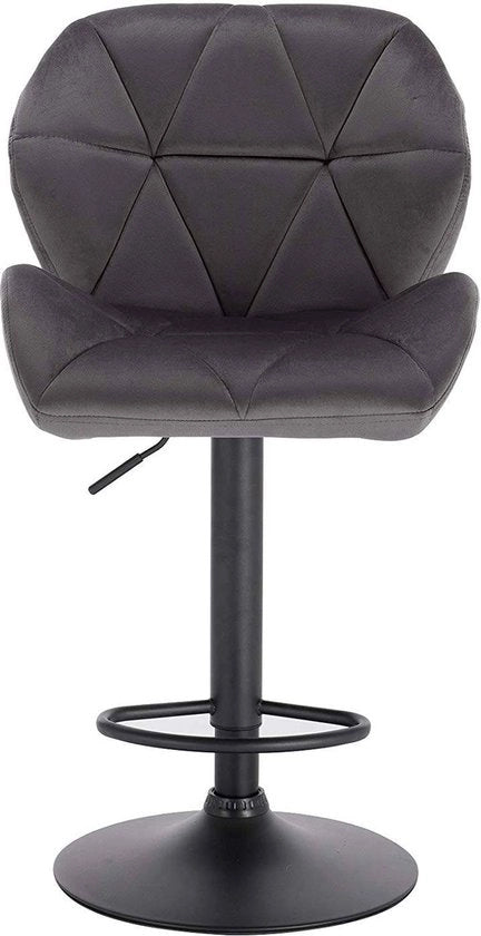 Barstolo Comfy Grigio - Con schienale - Solido- Velvet - Set da 1 - Cucina - Barseggi ergonomici - Regolabile in altezza - Altezza seduta 60-82cm