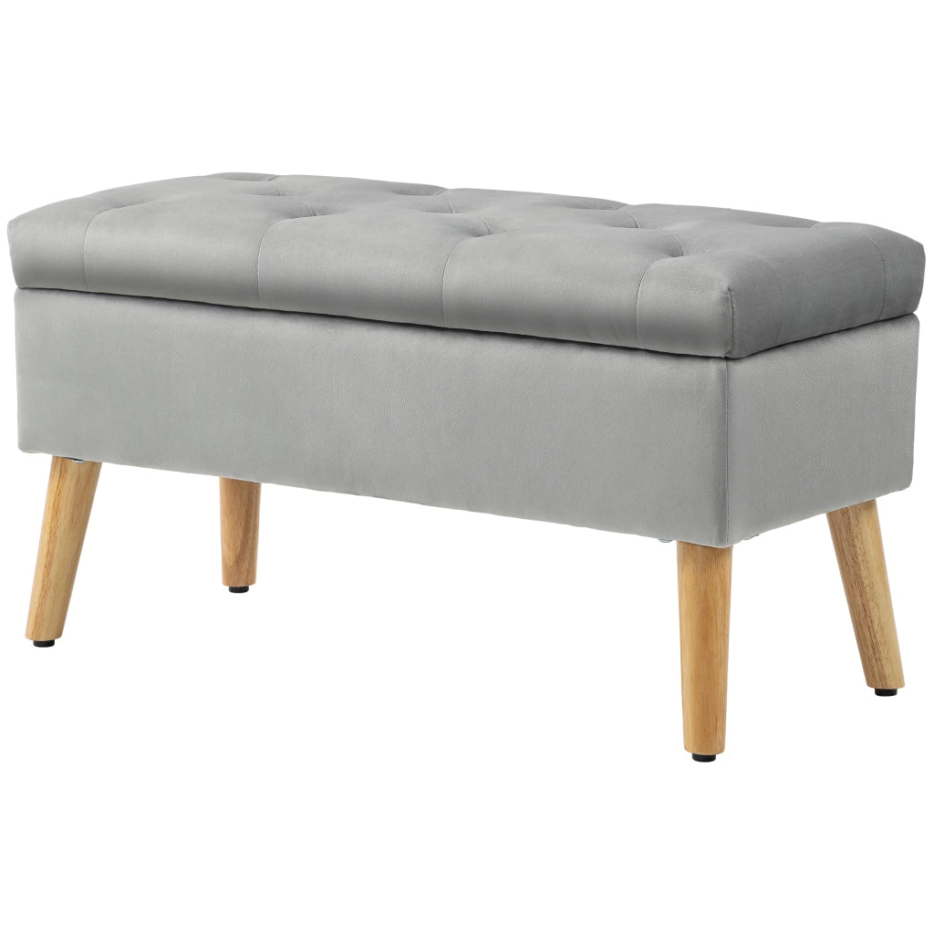 Cassettiera in tessuto effetto velluto con piedi in legno ¨C zephmum ¨C grigio 80x35x42 cm