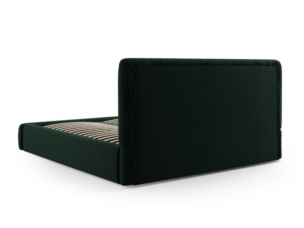 Cosmopolitan Design - Letto a cassettone con testiera "Colonel" 140x200cm in velluto verde bottiglia 