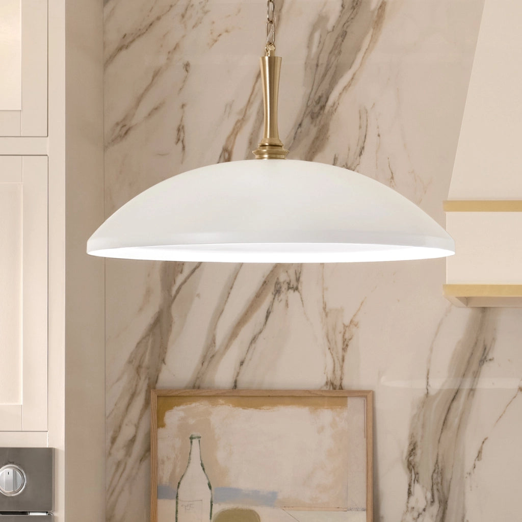 Lampada a sospensione minimal oro, paralume bianco E27