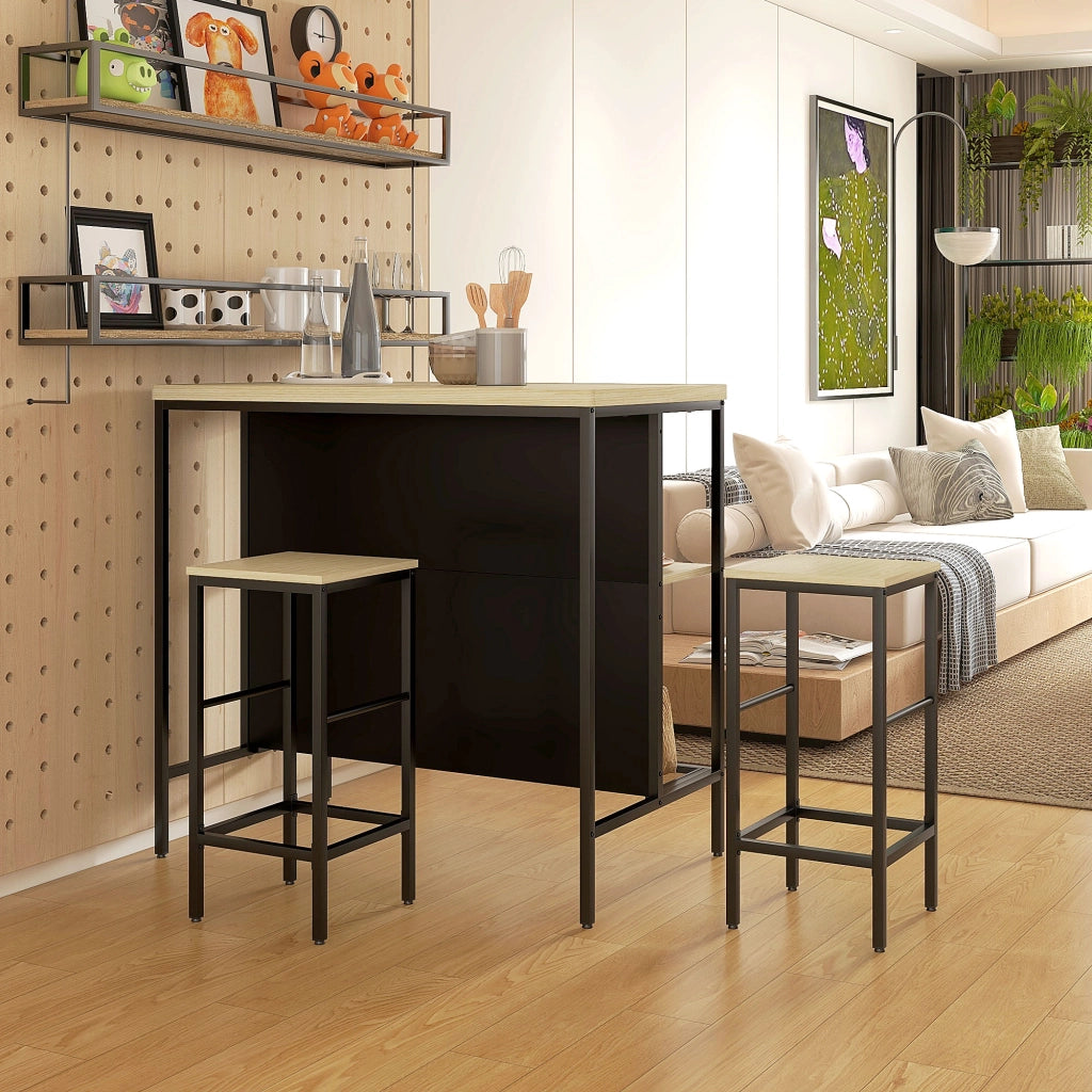 Set di sgabelli da bar con tavolino ¨C Minimal ¨C Nero/Rovere