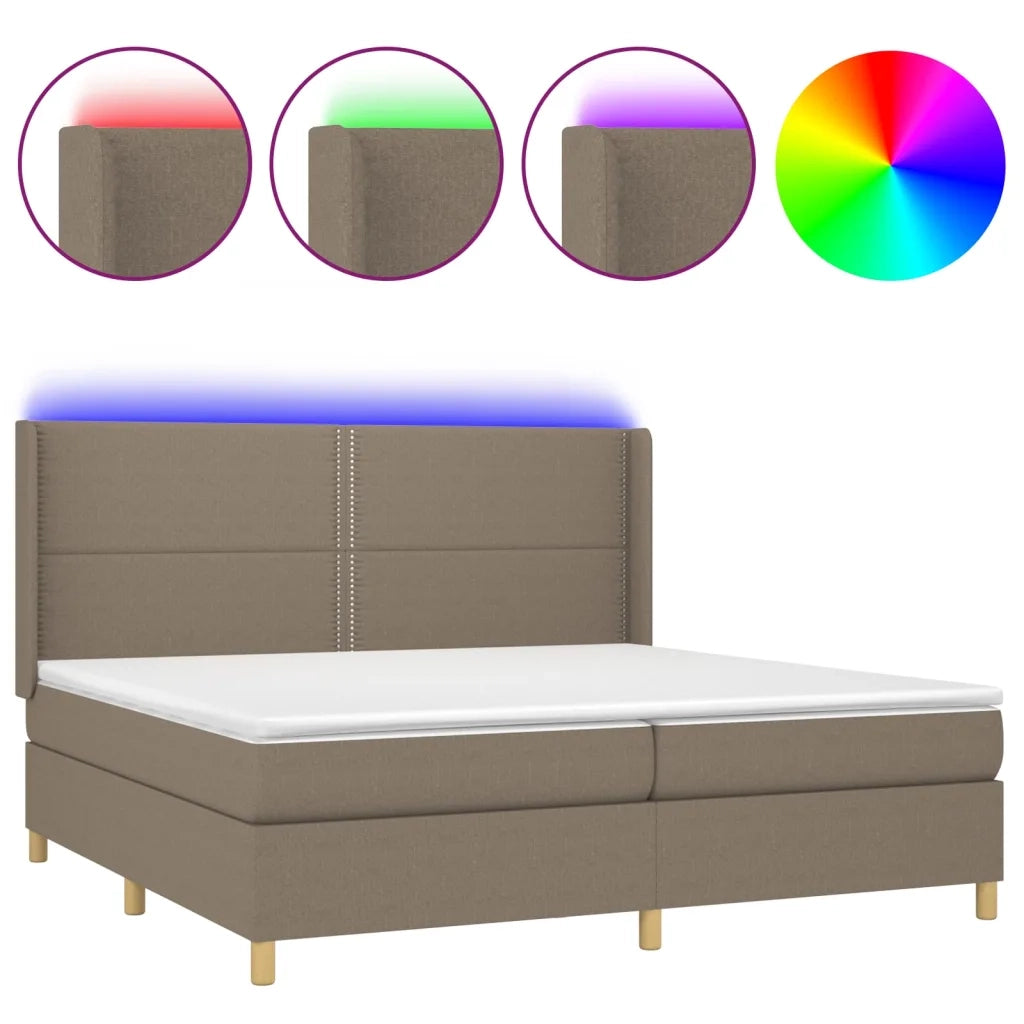Letto a Molle Materasso e LED tortora 200x200cm in Tessuto 3138825