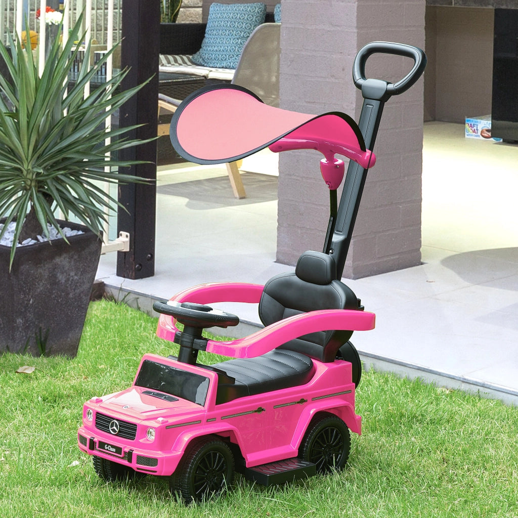 Macchina a Spinta per Bambini 12-36 Mesi con Licenza Mercedes, Tettuccio e Maniglia, 85.5x40.5x95 cm, Rosa