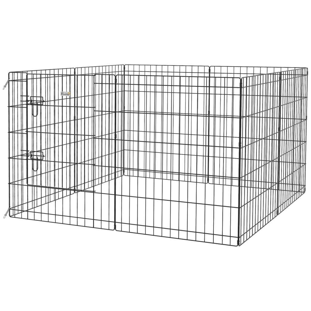 Recinto per Cani 8 Pannelli con Porta ¨C Zephmum ¨C Nero 76x61 cm