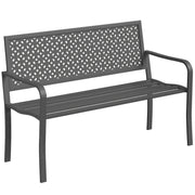 Panchina da giardino in metallo a 2 posti, resistente alle intemperie, con schienale antiruggine, design geometrico, supporta fino a 240 kg.