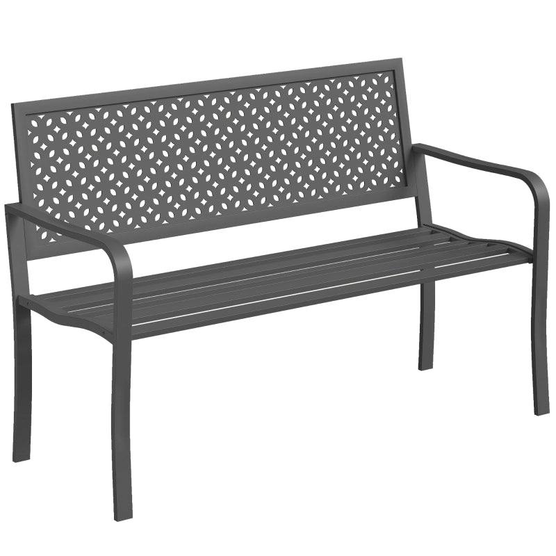 Panchina da giardino in metallo a 2 posti, resistente alle intemperie, con schienale antiruggine, design geometrico, supporta fino a 240 kg.