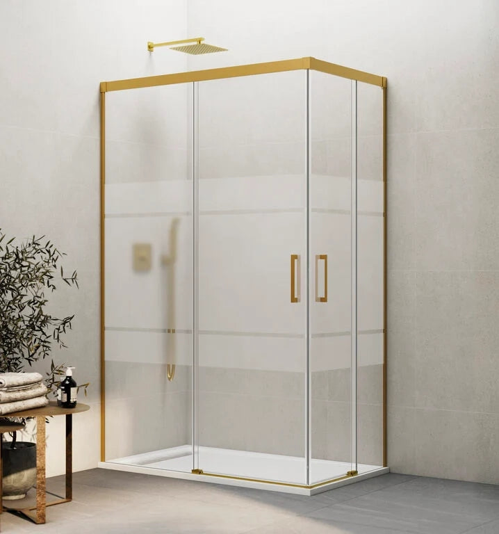 Box doccia angolare BASIC apertura al vertice 95x90 cm (90-95/85-90) oro vetro satinato