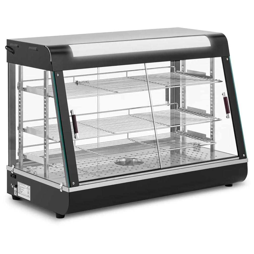 Vetrina riscaldata 150 litri 1600 watt 3 ripiani gomma vetro temperato acciaio nero 14_0010224