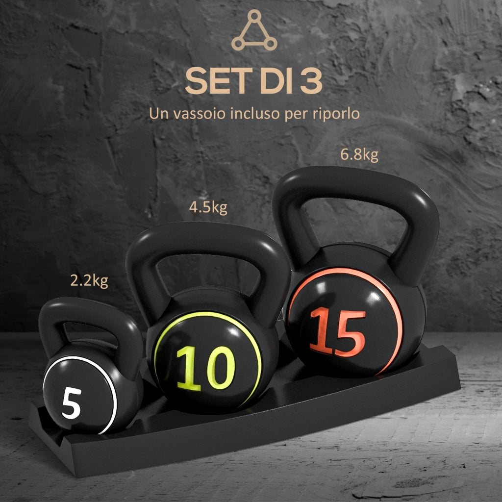 Set 3 Kettlebell con Base ¨C Minimal ¨C Nero 2.2 kg 4.5 kg 6.8 kg
