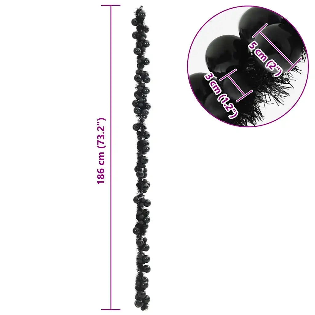 Ghirlanda di Palline di Natale Nero 186 cm Polistirolo 42019689