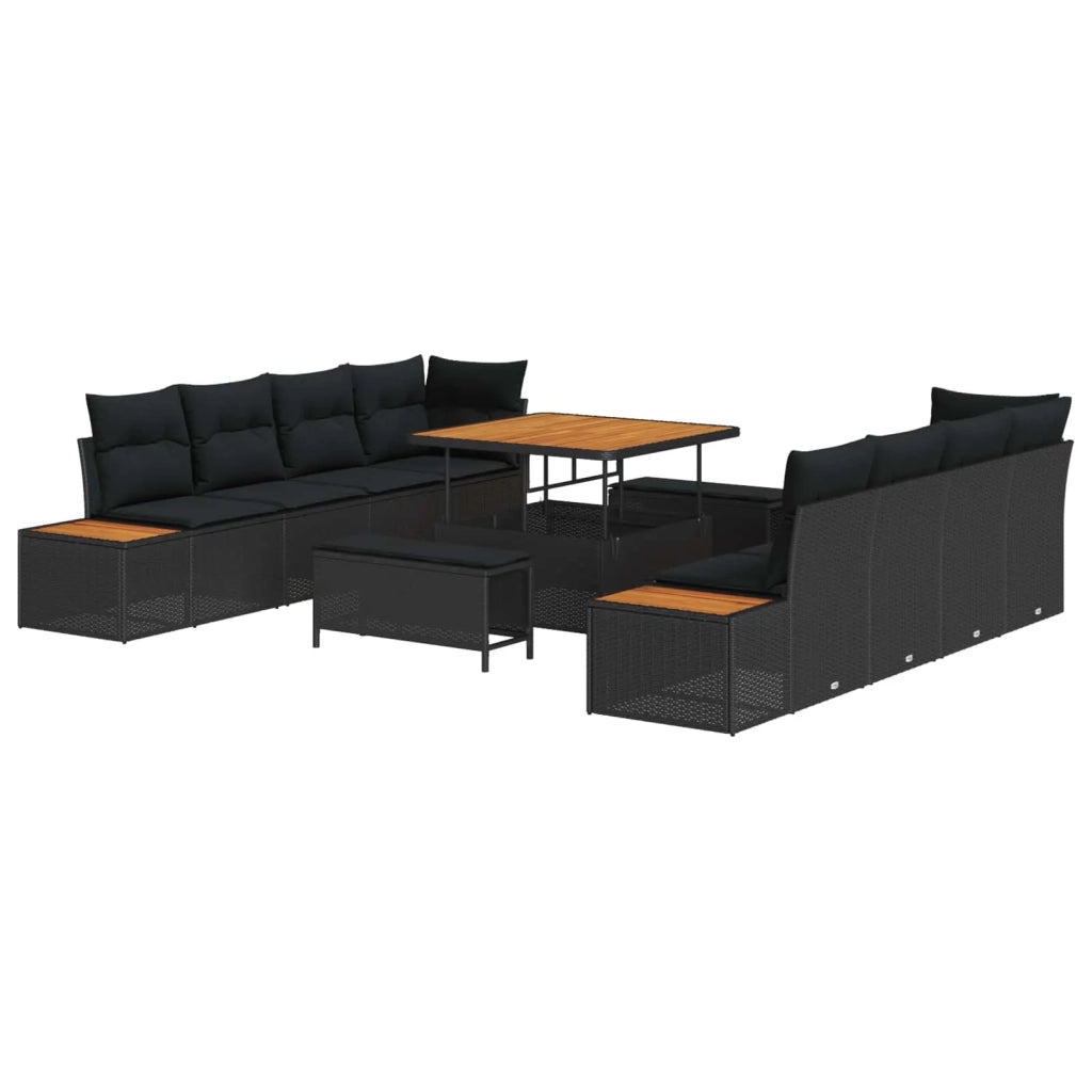 Set Divano da Giardino con cuscino 11 pcs Nero Poly Rattan