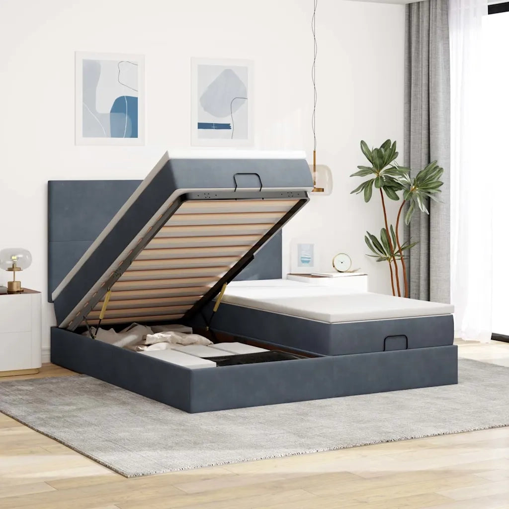 Struttura Letto Pouf con Materassi 200x200 cm Velluto 3313761