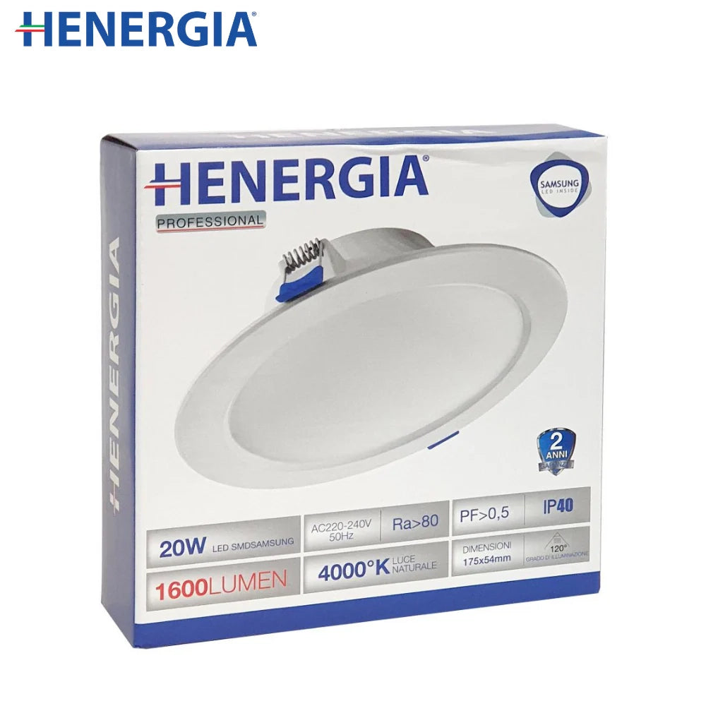 DOWNLIGHT 20W 1600LM 4000K IP20, IC DRIVER ESTERNO, PF 0.5, DIMENSIONI 175*54mm,