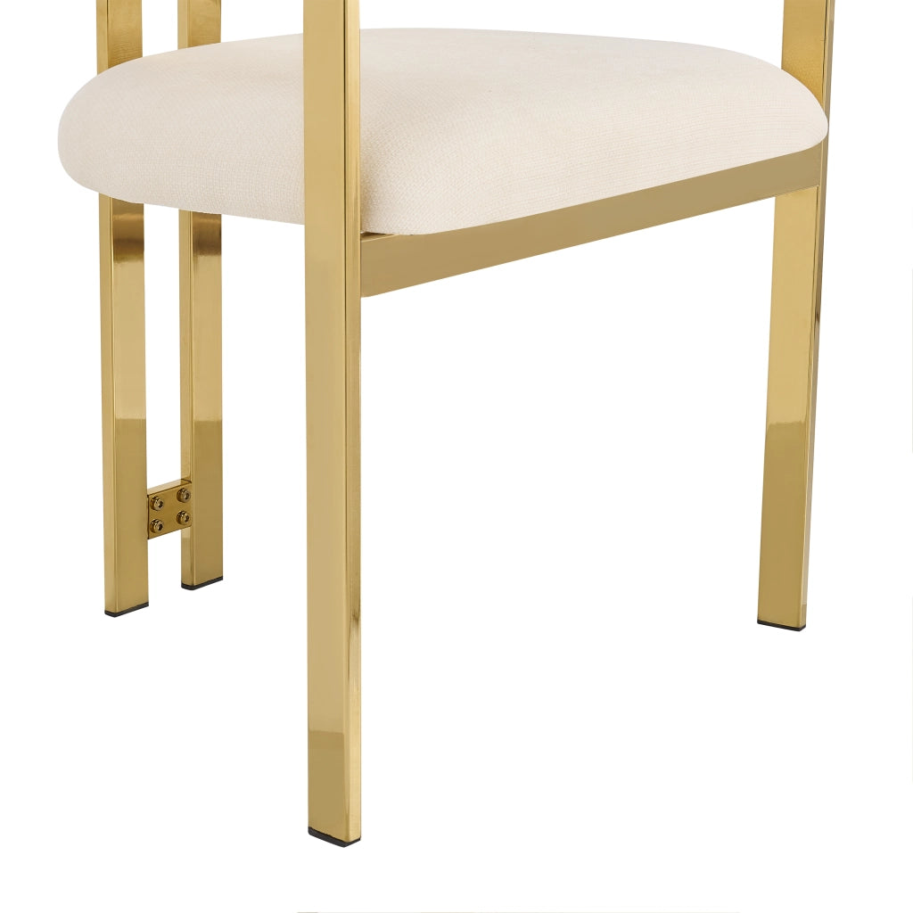 Sedia da Pranzo Set da 6 con Schienale Semicircolare e Struttura in Metallo, in Ciniglia Beige e Oro