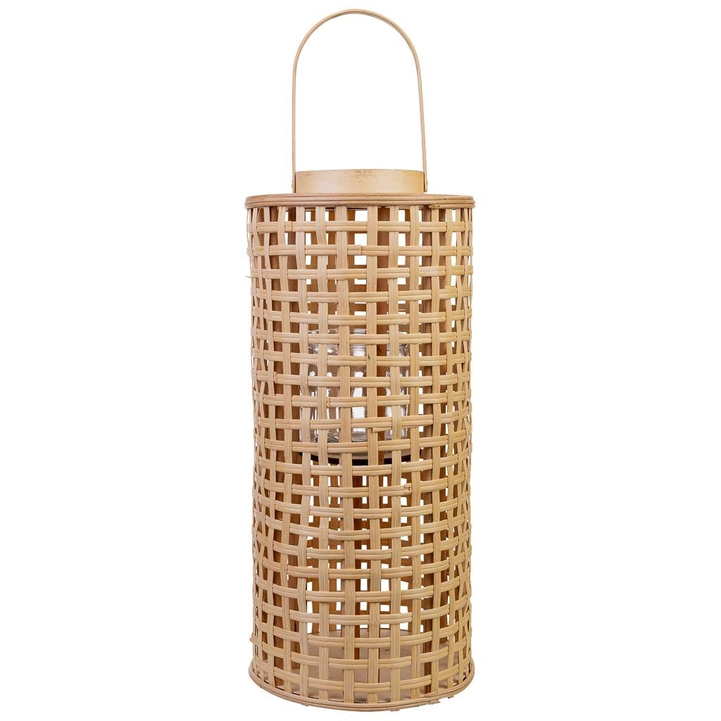 Lanterna bambù con contenitore vetro per candela D24x53,5h cm