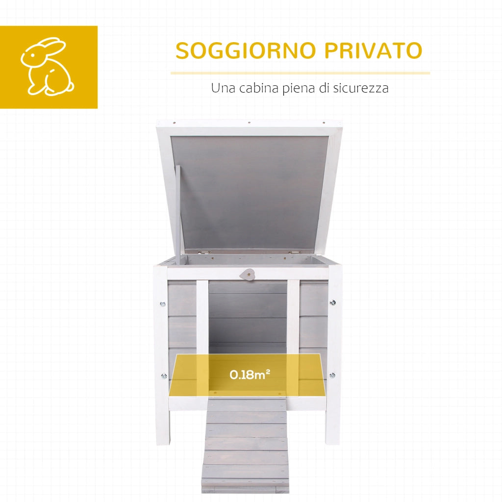 Gabbia per Conigli da Esterno ¨C Xylo ¨C Legno Grigio con Tetto e Rampa 42x51x43cm