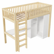 Letto a soppalco singolo 90×200 cm con scrivania; armadio; 3 cassetti e scale; senza materasso; pino; naturale