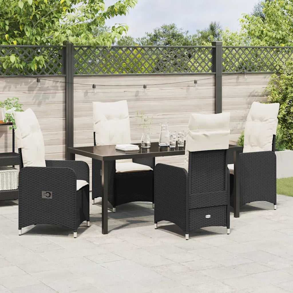 Set da Pranzo per Giardino con cuscino 5 pcs Nero polyrattan