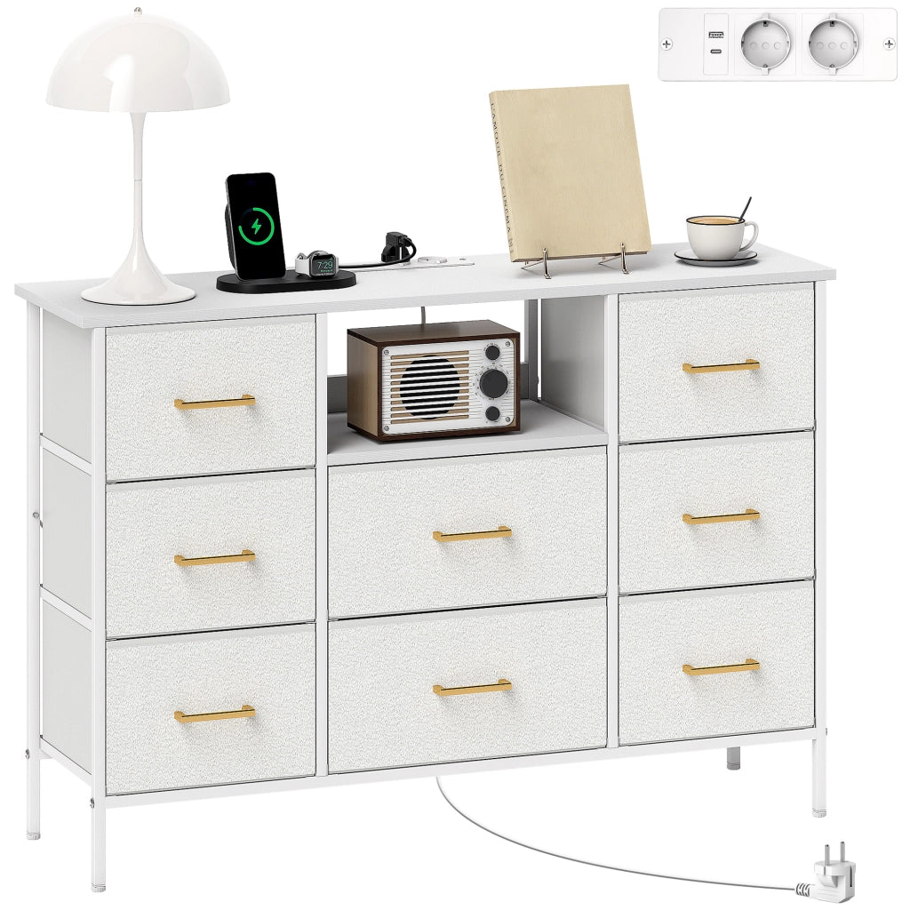 Cassettiera 8 cassetti in tessuto con presa di corrente ¨C Minimal ¨C crema bianco