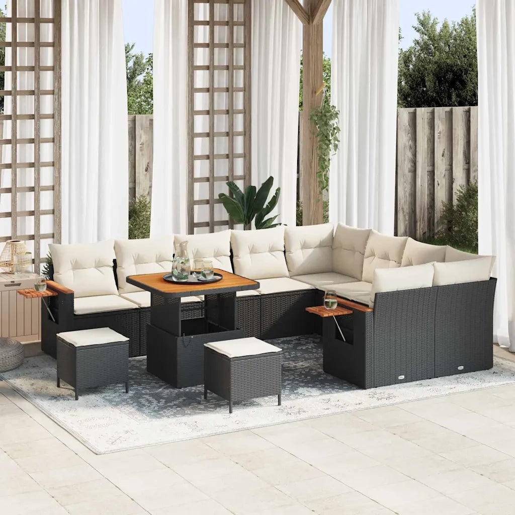 Set Divano da Giardino 13 pcs Nero e Crema polyrattan