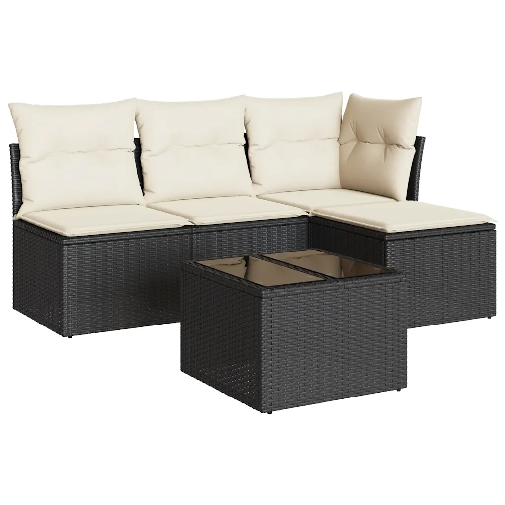 Set Divani da Giardino 5 pz con Cuscini in Polyrattan Nero