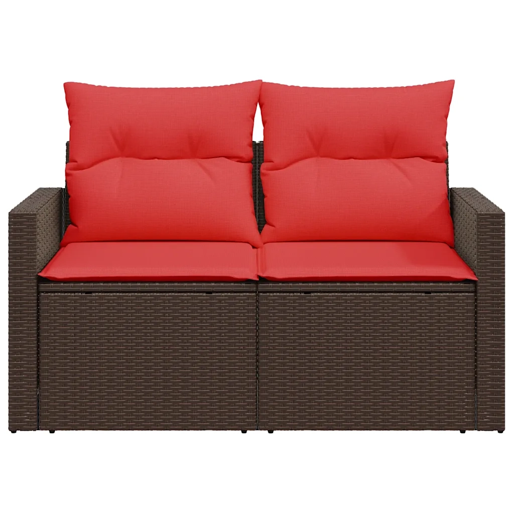 Divano da giardino con cuscini a 2 posti marrone in polyrattan 366234