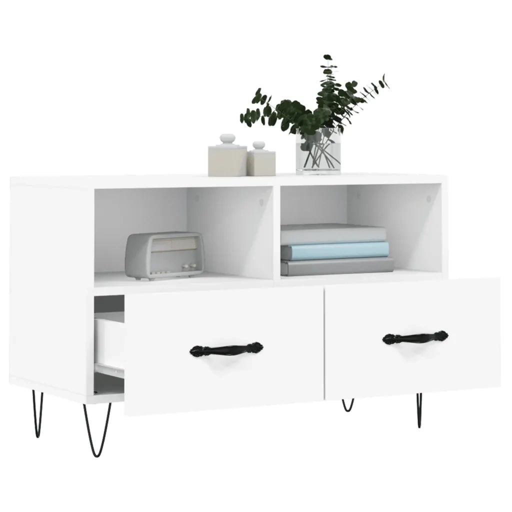 Mobile Porta TV Bianco 80x36x50 cm in Legno Multistrato 828964